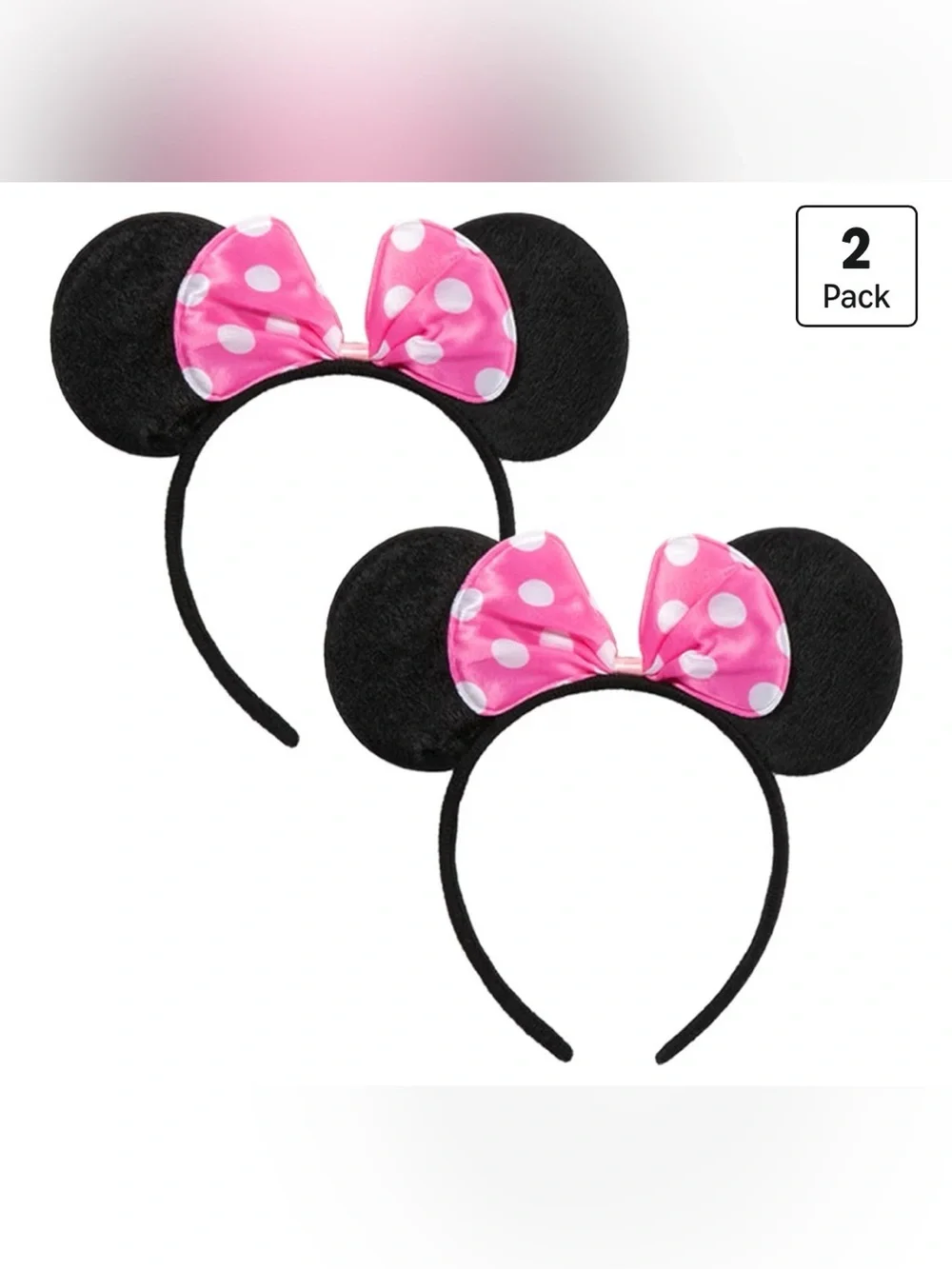 Minnie Mouse Ears Headband 2pcs, Solid Black and Pink Bow with Polka Dot, Party